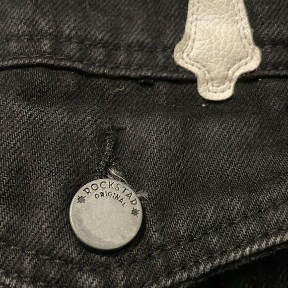 Rockstar Original Exo Patchwork Black Denim Trucker Jacket Size Small - Picture 8 of 10